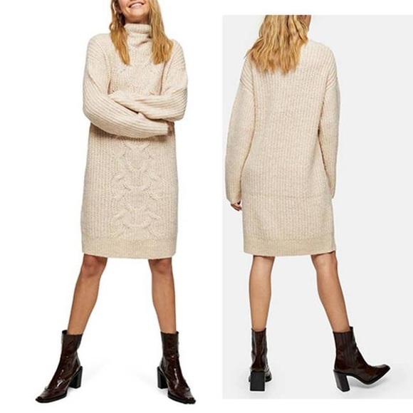 Topshop cable knit midi jumper dress in ivory - Picture 2 of 8